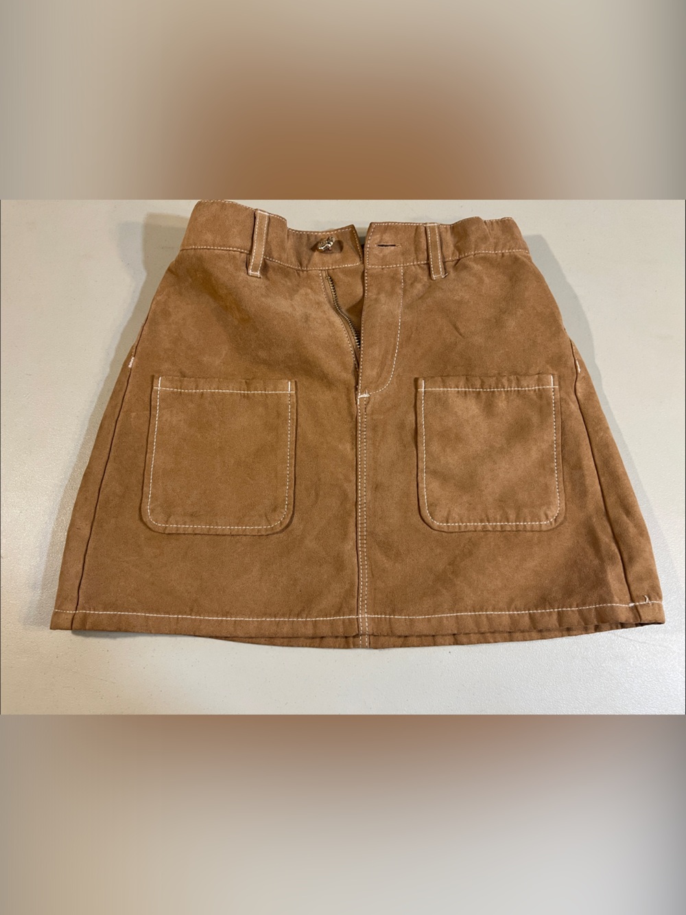 H&M Brown Suede-Look A-Line Skirt with Front Pockets